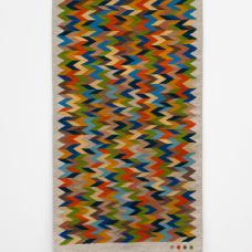 HAND WOVEN RUG/TAPESTRY ON A FOOT PEDAL LOOM  SHEEP WOOL AND COTTON WARP  VEGETABLE AND ANILINE DYES. Each piece is signed with four dots which represents the four generations of weavers  and also represents my family in the Pacific Northwest.