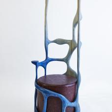 The Trellis chair combines our patterned Nerikomi wood technique with a sculptural solid wood frame that have both been hand dyed.
