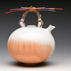 Wheel thrown Porcelain Teapot. Dyed Reed Handle. Diminutive Series