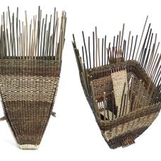Baskets were woven using a locally-gathered  invasive vine called akebia.