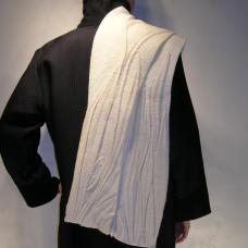 Multiple crescent shapes applied &amp;amp; sewn to create sculpted texture and surface design on boiled wool scarf.