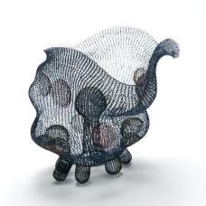 Used a crochet technique (weaving technique) to fabricate the piece. After that paint Ottchil on it and bake it in a kiln. Materials: steel wires  copper wires  brass wires  and Ottchil (East Asia lacquer)