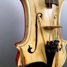 This pochette (pocket violin) has a rabbit head carved for the scroll on top. It is the same length as a violin but not as wide.