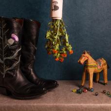 Bespoke boots reminding the owner of the thistle flowers of her childhood in Argentina.