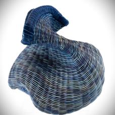 Hand-built pottery base woven with dyed reed and leather.