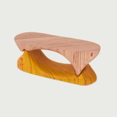 Bench is comprised of two pieces that are interchangeable; when mated they create a solid surface to sit on.