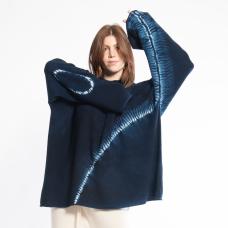 Liightweight cashmere  hand-loomed oversized sweater silhouette is hand-stitched using nui-shibori techniques  then dyed
