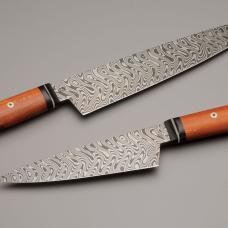 A matched 10&amp;quot; and 7&amp;quot; chef's knife pair in my signature damascus with stabilized sycamore handles.