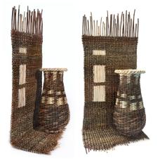 Locally gathered Akebia vines. The browns are all natural colors  the off white is the same material but the bark has been stripped.