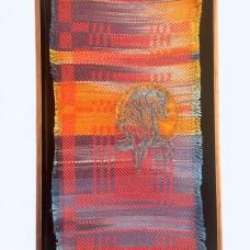 Hand dyed and hand woven fabric in original design. Hand embroider of horse.
