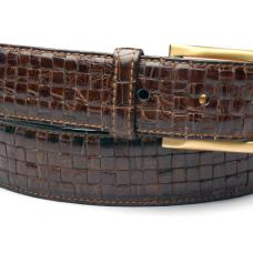 Garment-grade alligator skin handwoven belt with solid brass buckle