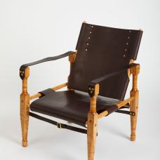 Englich Bridle Leather and Tiger Maple rendition of an 1800s British Campaign chair
