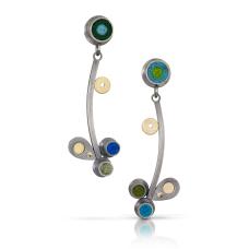 Fabricated oxidized sterling silver and 18k Bi-metal earrings set with wool felt. gold plated brass screws also used.