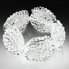 Flameworked bracelet  5 hand-sculpted beads made by hand from clear soda lime glass & iridescent green dichroic glass. Each one is individually matched as closely as possible and made by adding hot glass in layers drop by drop.