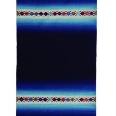 woven rug with two bright stripes horizonal