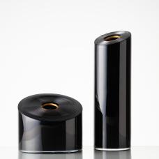 black glass cylindrical vases
