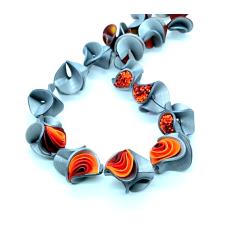Polymer clay jewelry with organic orange and silver swirls