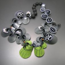 Silver and green polymer necklace