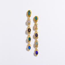 10 different colored opals set in 22k gold and linked together. 5 opals in each earring.