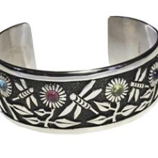 Cuff bracelet with dragonflies and flowers