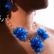 Matching earring and necklace set with clusters of blue beads