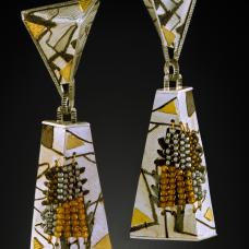 olive, rust, and white earrings