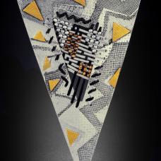 yellow, black, and white pin
