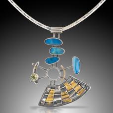silver and blue necklace