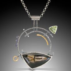silver and green necklace