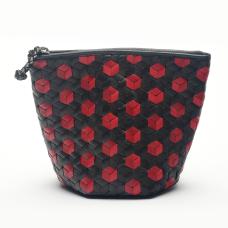 black and red woven bag