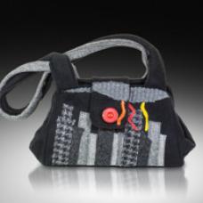 purse with grey stripes and color accent