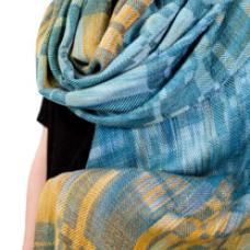 scarf in blues and yellows