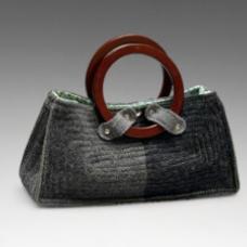 purse with round wood handles two different shades of grey