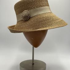straw brimmed hat with a band