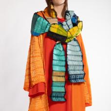 layered orange jacket with scarf