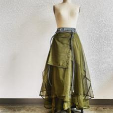 Multi tiered layers of vintage US Military tent netting and upcycled denim. Full coverage from waist to knee  then peekaboo layers of netting. One size fits all.