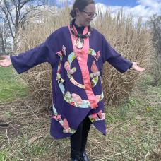 Long jacket with appliqued spiral