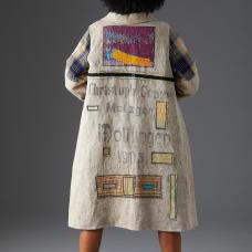 long jacket with textile printing and embroidery embellishment