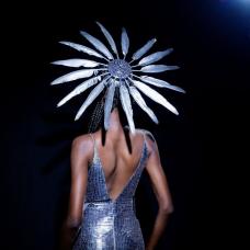 hat with many feathers radiating ourwards