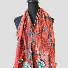grey, peach, and blue scarf