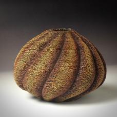 Elm wood hollow form with relief carving  pyrography  and dry brushed acrylics