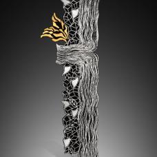 Pure silver and 24K gold inlaid on steel. Brooch/pendant.