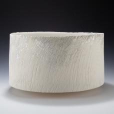 Wheelthrown porcelain  Hand brushed/carved surface  silver leaf