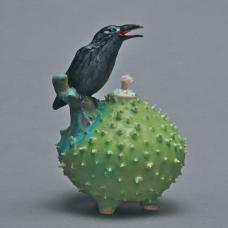 Wheel thrown porcelain  bird hand sculpted. Original multi layered glazes  fired to cone 7 in electric kiln.