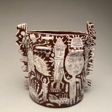 The Listening is a metaphor for describing emotions of myself. Red clay  white slip  underglaze  cone 6  2022