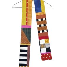 Using fragments of cloth cut from previous work I created this series of narrow cotton scarves to express playful pattern and color.