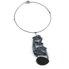 A one-of-a-kind neckpiece of folded and fabricated sterling silver and enamel. Collar is about 18&amp;quot; in diameter.
