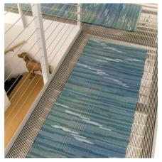 Contemporary rag rug handwoven in 100% cotton yarn and leather strips using the traditional Log Cabin Weave technique 