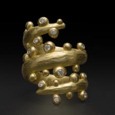 18k gold and diamonds spiraling sculptural ring.