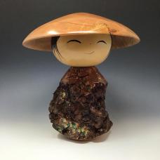 Large Kokeshi made from Manzanita burl  Maple and figured Cherry.